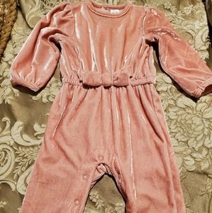 Toddler girl pink velvet romper.